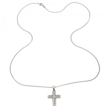 9ct white gold Cubic Zirconia Cross Pendant with chain